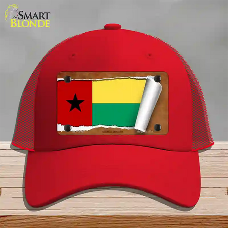 Guinea-Bissau Flag Scroll Novelty License Plate Hat Mesh / Red