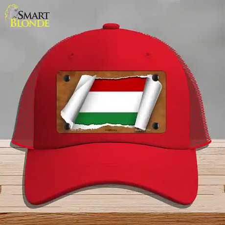 Hungary Flag Scroll Novelty License Plate Hat Mesh / Red