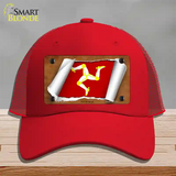 Isle of Man Flag Scroll Novelty License Plate Hat Mesh / Red