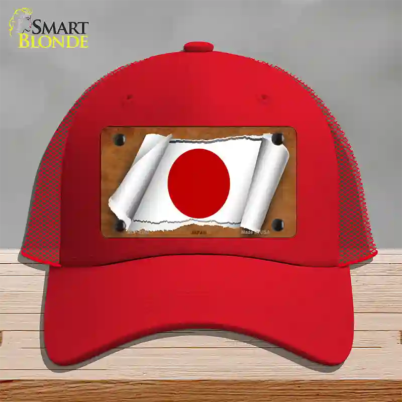 Japan Flag Scroll Novelty License Plate Hat Mesh / Red