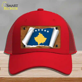 Kosovo Flag Scroll Novelty License Plate Hat Mesh / Red