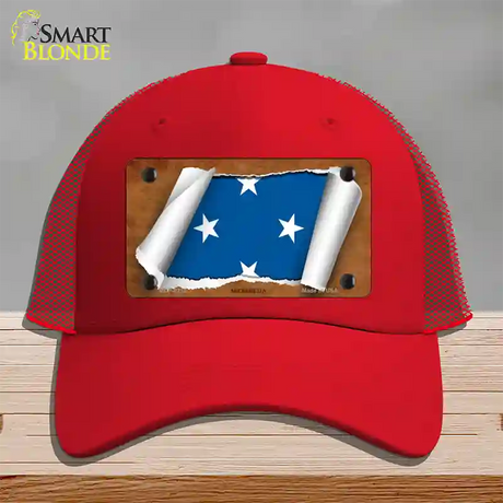 Micronesia Flag Scroll Novelty License Plate Hat Mesh / Red