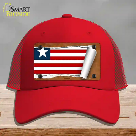 Liberia Flag Scroll Novelty License Plate Hat Mesh / Red