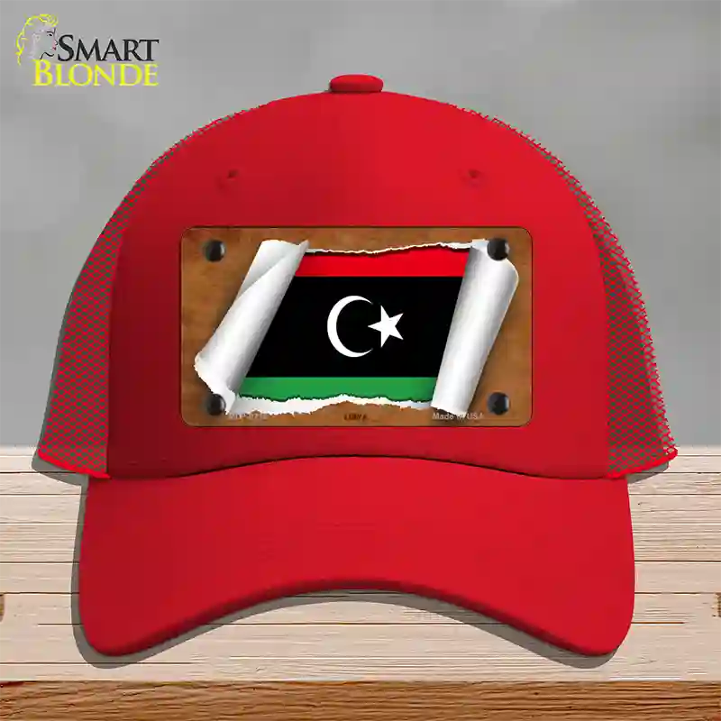 Libya Flag Scroll Novelty License Plate Hat Mesh / Red