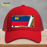 Liechtenstein Flag Scroll Novelty License Plate Hat Mesh / Red