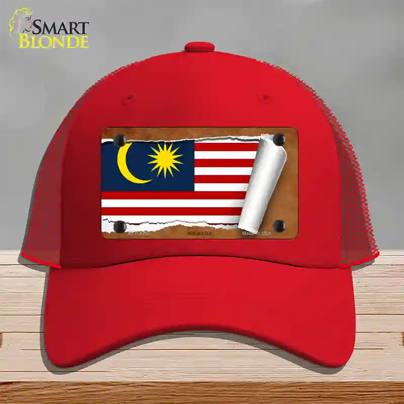 Malaysia Flag Scroll Novelty License Plate Hat Mesh / Red