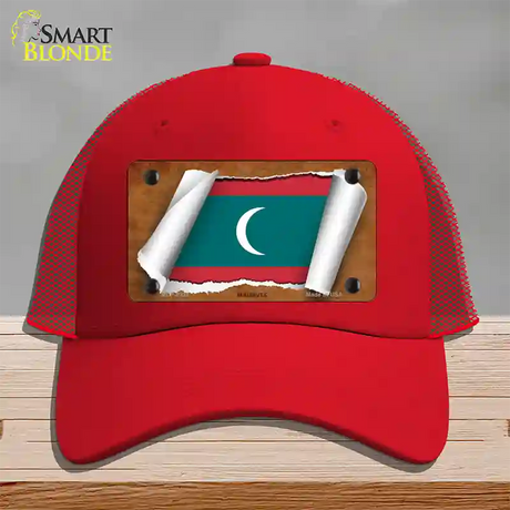 Maldives Flag Scroll Novelty License Plate Hat Mesh / Red