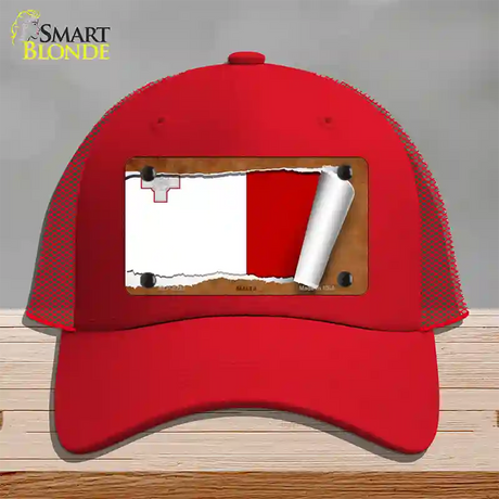 Malta Flag Scroll Novelty License Plate Hat Mesh / Red