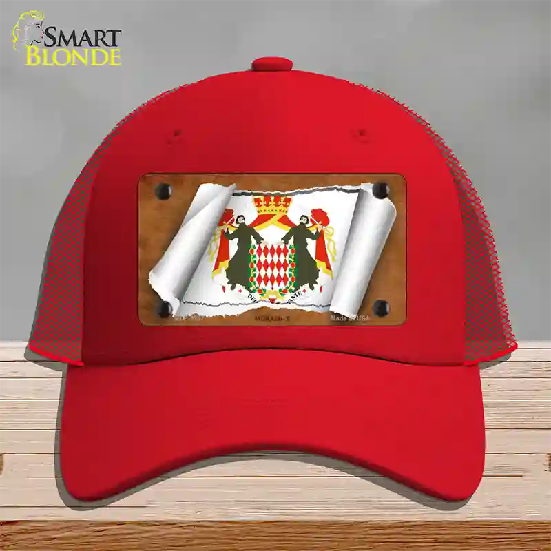 Monaco-S Flag Scroll Novelty License Plate Hat Mesh / Red