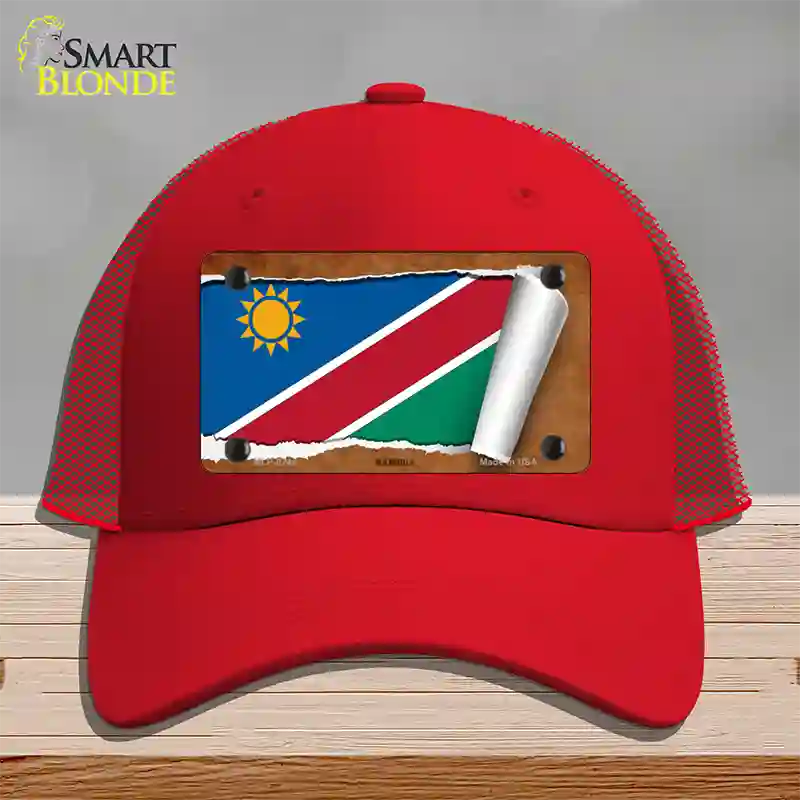 Namibia Flag Scroll Novelty License Plate Hat Mesh / Red