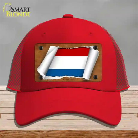 Netherlands Flag Scroll Novelty License Plate Hat Mesh / Red