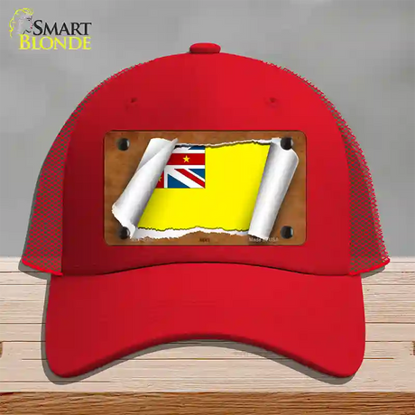 Nive Flag Scroll Novelty License Plate Hat Mesh / Red