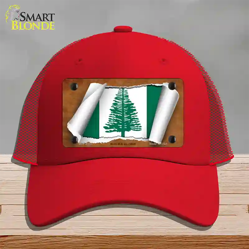 Norfolk Islands Flag Scroll Novelty License Plate Hat Mesh / Red