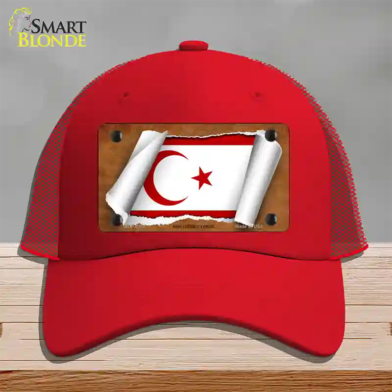 Northern Cyrpus Flag Scroll Novelty License Plate Hat Mesh / Red