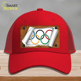 Olympic Flag Scroll Novelty License Plate Hat Mesh / Red