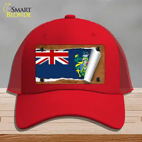 Pitcairn Islands Flag Scroll Novelty License Plate Hat Mesh / Red