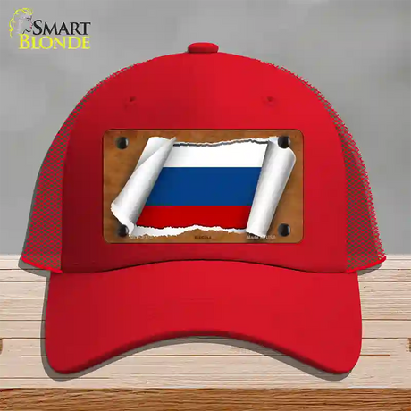 Russia Flag Scroll Novelty License Plate Hat Mesh / Red