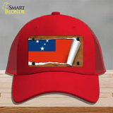 Samoa Flag Scroll Novelty License Plate Hat Mesh / Red