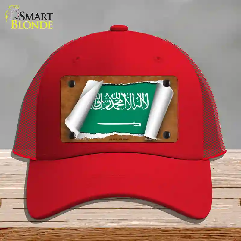 Saudi Arabia Flag Scroll Novelty License Plate Hat Mesh / Red