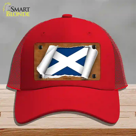 Scotland Flag Scroll Novelty License Plate Hat Mesh / Red