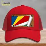 Seychelles Flag Scroll Novelty License Plate Hat Mesh / Red