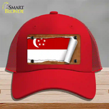 Singapore Flag Scroll Novelty License Plate Hat Mesh / Red