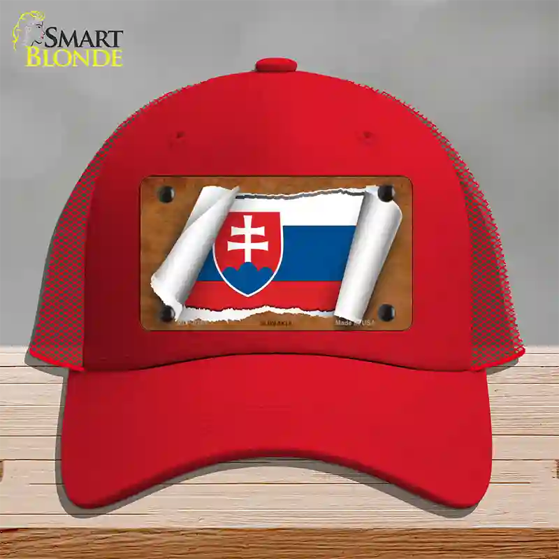 Slovakia Flag Scroll Novelty License Plate Hat Mesh / Red