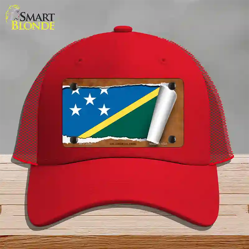 Solomon Islands Flag Scroll Novelty License Plate Hat Mesh / Red