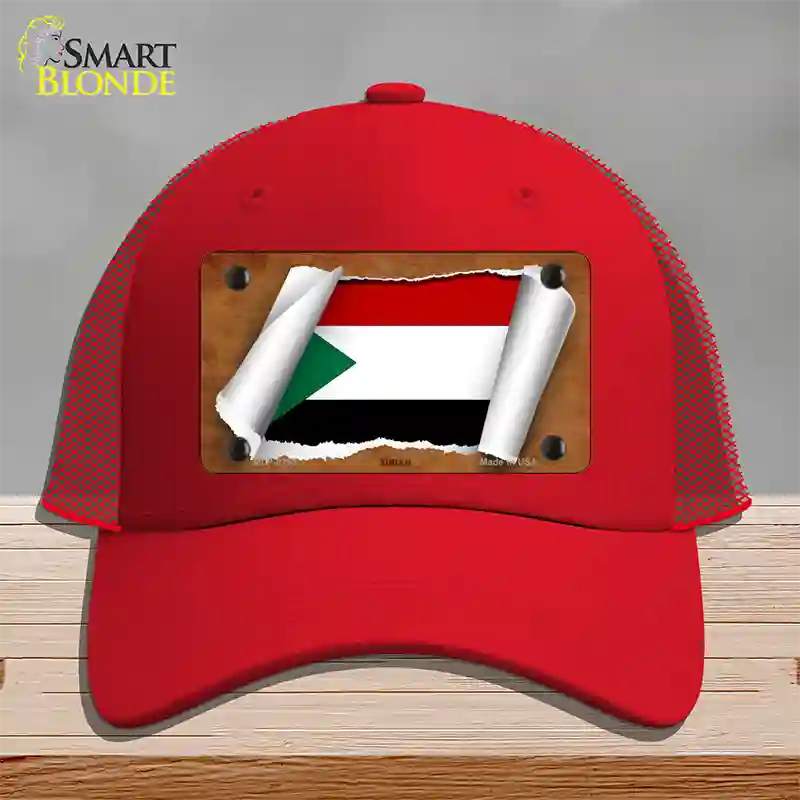 Sudan Flag Scroll Novelty License Plate Hat Mesh / Red