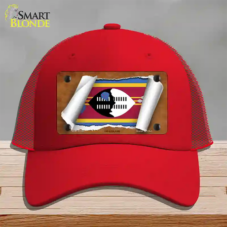 Swaziland Flag Scroll Novelty License Plate Hat Mesh / Red