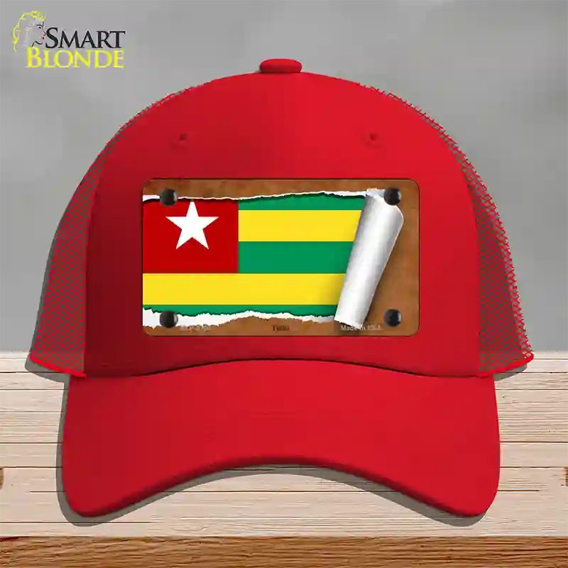 Togo Flag Scroll Novelty License Plate Hat Mesh / Red