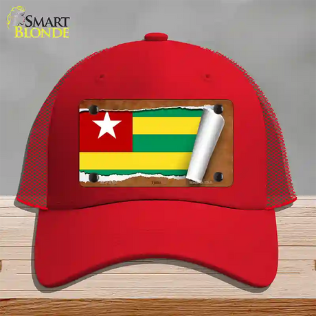 Togo Flag Scroll Novelty License Plate Hat Mesh / Red