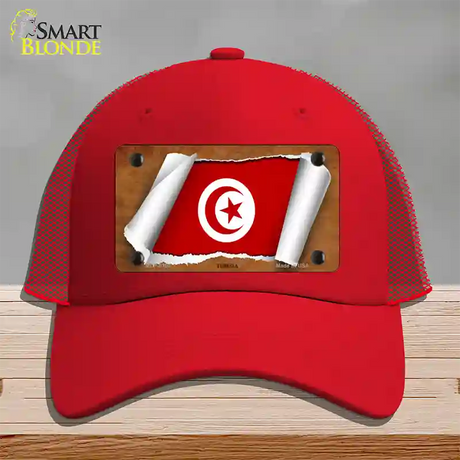 Tunisia Flag Scroll Novelty License Plate Hat Mesh / Red