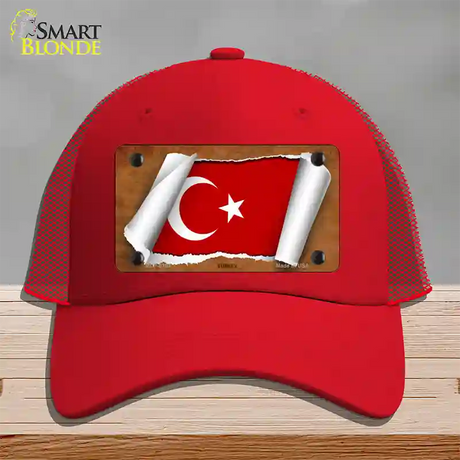 Turkey Flag Scroll Novelty License Plate Hat Mesh / Red