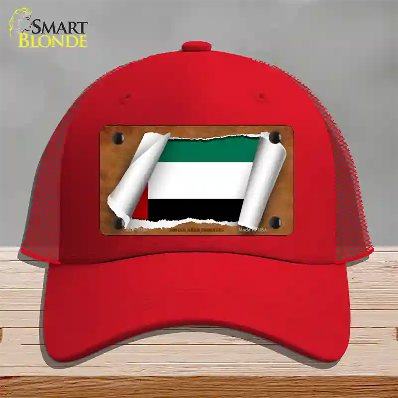 United Arab Emirates Flag Scroll Novelty License Plate Hat Mesh / Red