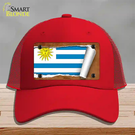 Uruguay Flag Scroll Novelty License Plate Hat Mesh / Red