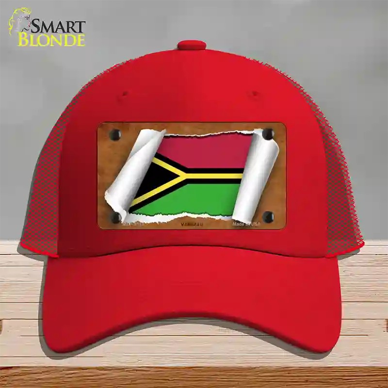 Vanuatu Flag Scroll Novelty License Plate Hat Mesh / Red