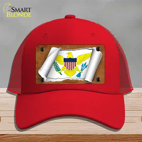 Virgin Islands US Flag Scroll Novelty License Plate Hat Mesh / Red