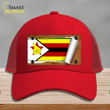 Zimbabwe Flag Scroll Novelty License Plate Hat Mesh / Red