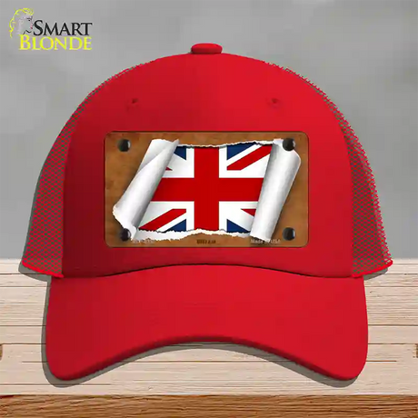 Britain Flag Scroll Novelty License Plate Hat Mesh / Red