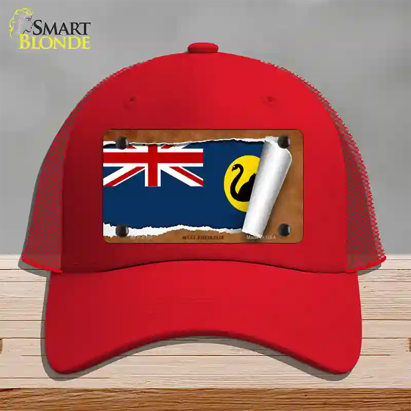 West Australia Flag Scroll Novelty License Plate Hat Mesh / Red