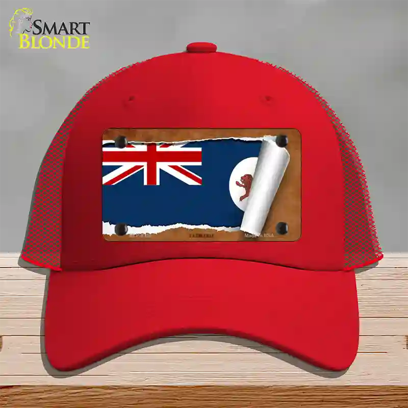 Tasmania Flag Scroll Novelty License Plate Hat Mesh / Red