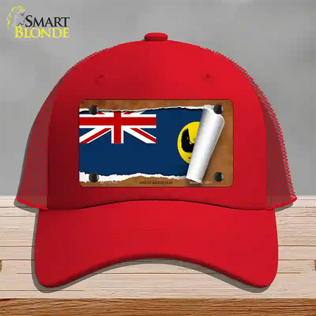 South Australia Flag Scroll Novelty License Plate Hat Mesh / Red