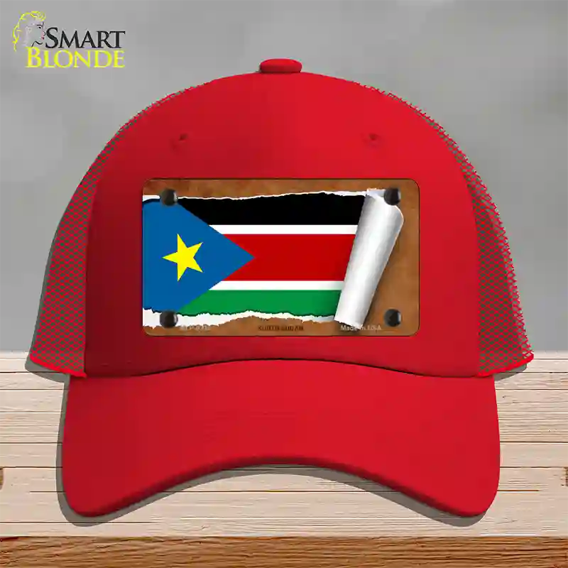 South Sudan Flag Scroll Novelty License Plate Hat Mesh / Red