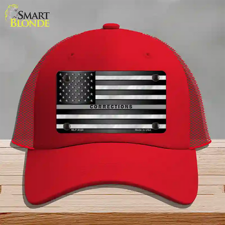 American Flag Corrections Novelty License Plate Hat Mesh / Red