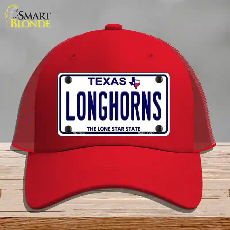 Longhorn Texas Novelty License Plate Hat Mesh / Red