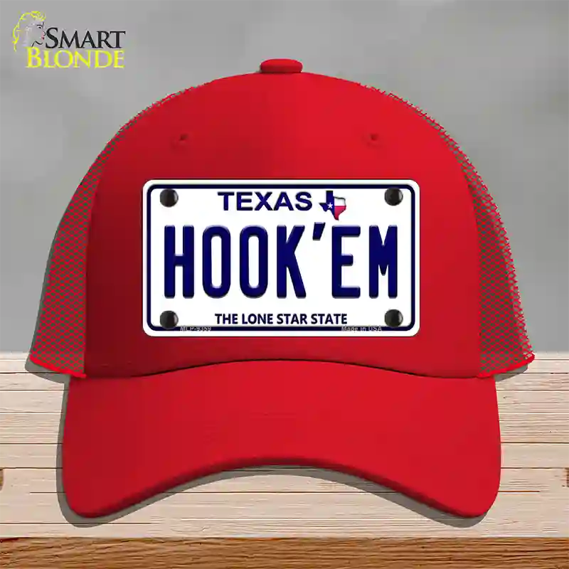 Hookem Texas Novelty License Plate Hat Mesh / Red