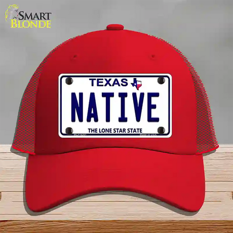 Native Texas White Novelty License Plate Hat Mesh / Red