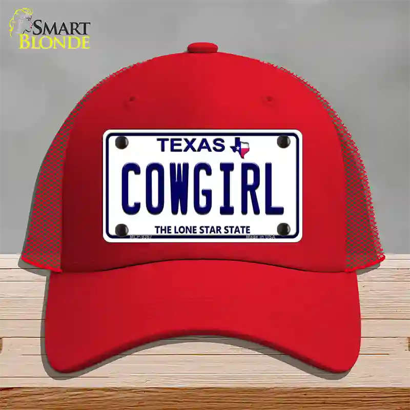 Cowgirl Texas Novelty License Plate Hat Mesh / Red