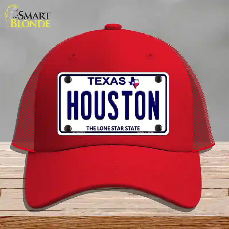 Houston Texas Novelty License Plate Hat Mesh / Red